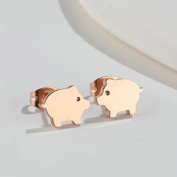 Little Pigs Stainless Steel Stud Earrings #821 (Color: Rose Gold) - Picture 3 of 9